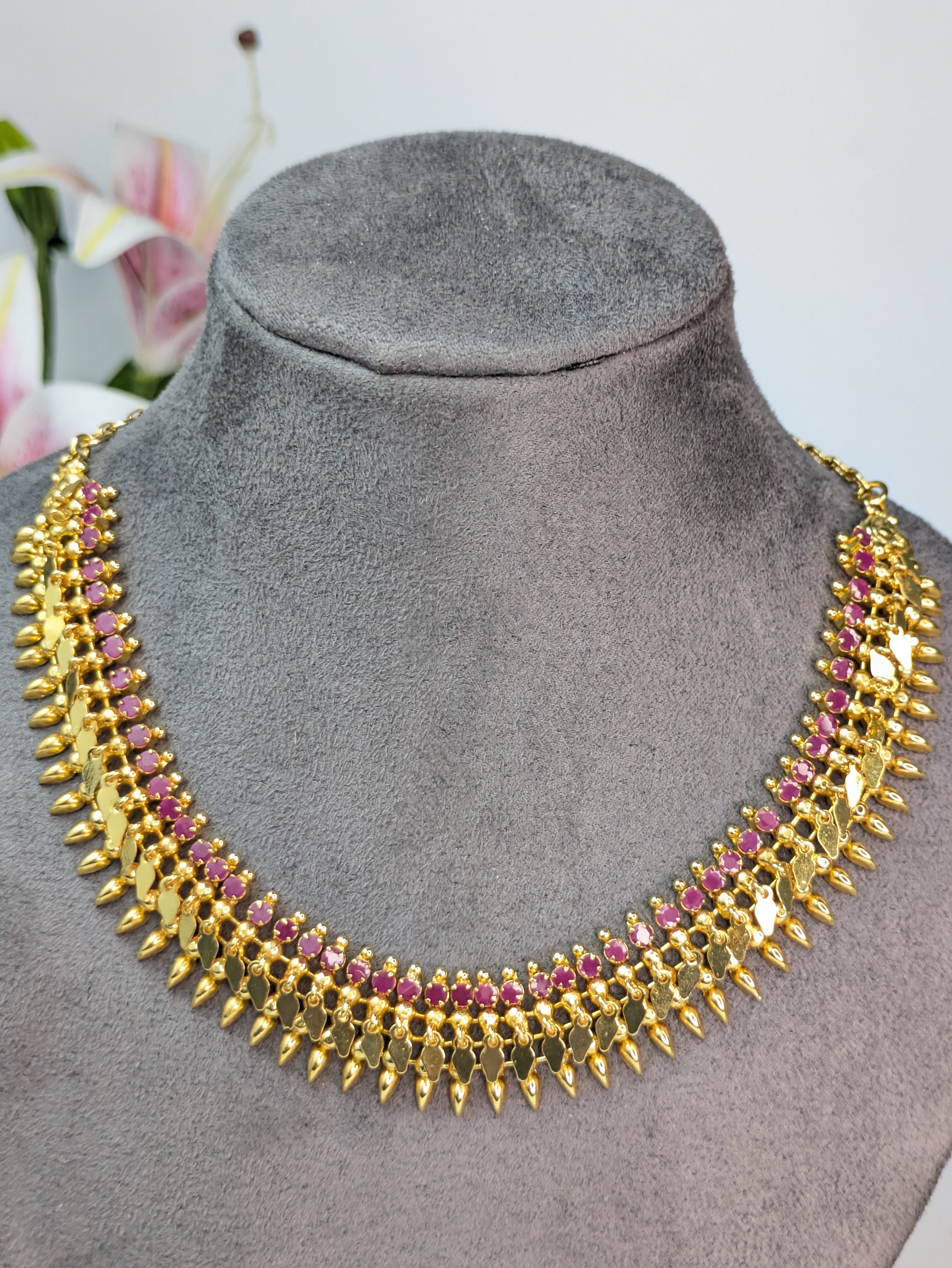 Pink Stone Gold Plated Elakkathali