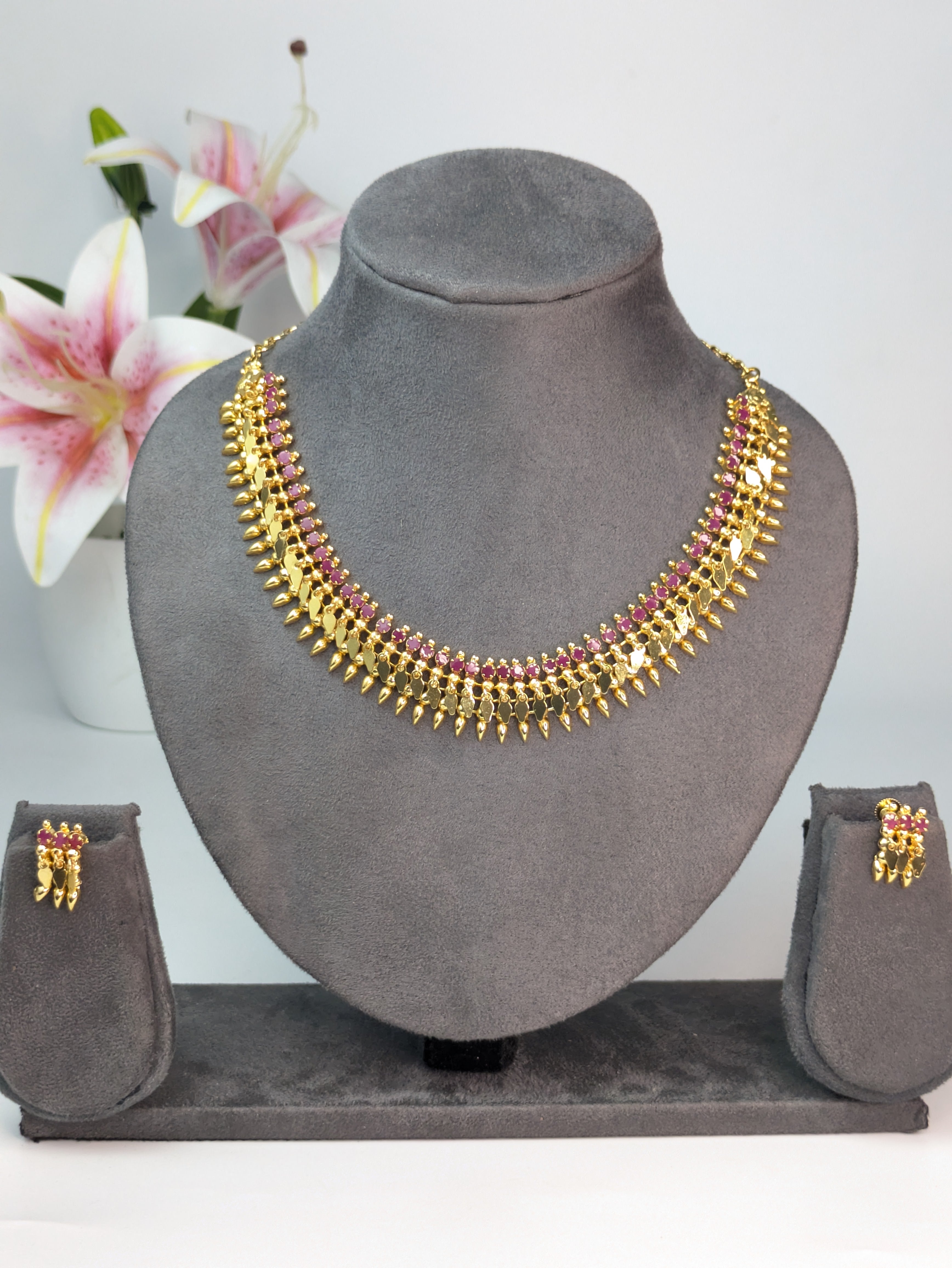 Pink Stone Gold Plated Elakkathali